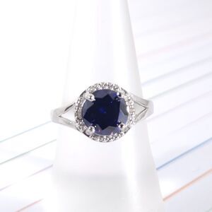 Simulated Tanzanite Halo Ring Size 6 3/4